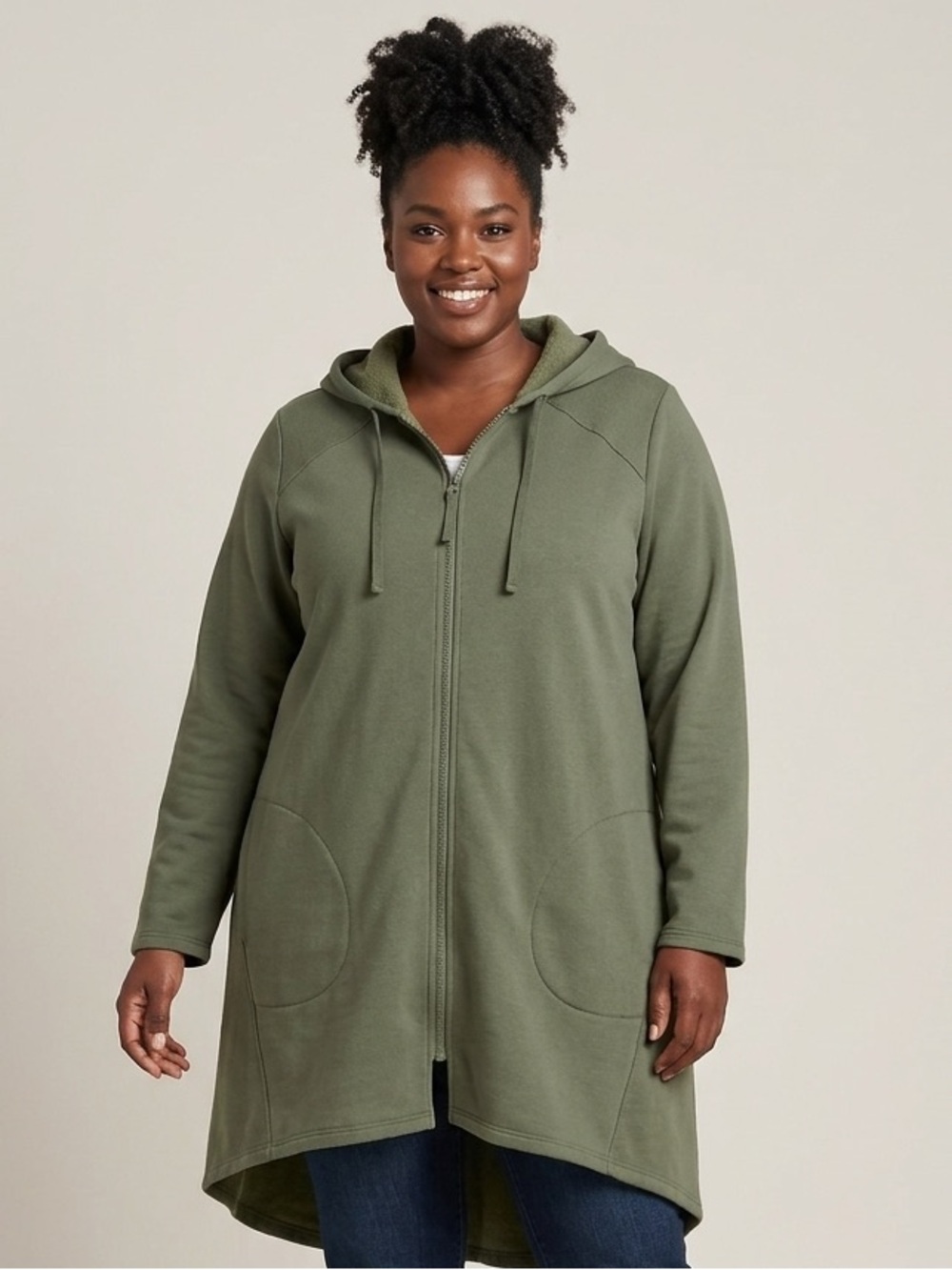 Logo Lounge by Lori Goldstein Olive Green French Terry Cozy Zip-Up Hooded Jacket